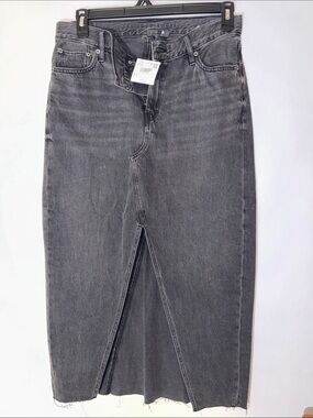 American Eagle Outfitters Black Denim Midi Skirt with Front Slit